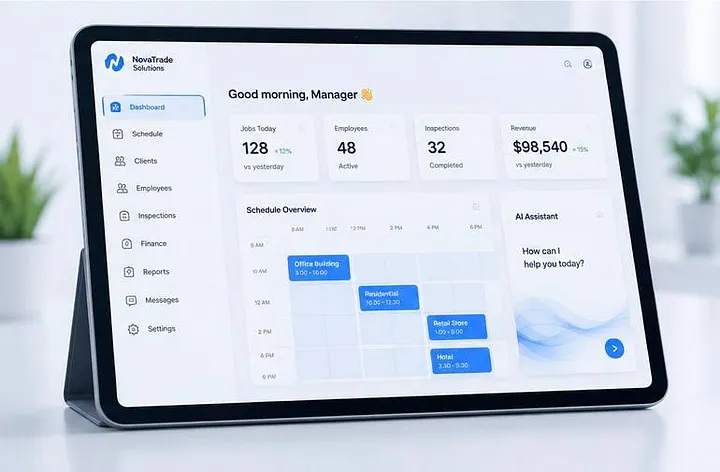 Panel NOVATRADE SOLUTIONS na tablecie z przeglądem grafiku i wskaźnikami